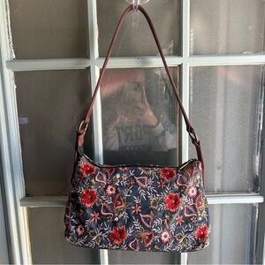 Vintage Boho Y2K Floral Embroidered Denim Shoulder Bag Purse Gloria Vanderbilt